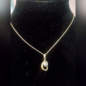 Vintage Mid century Gold Plated Genuine Natural Stone Filigree Pendant Necklac